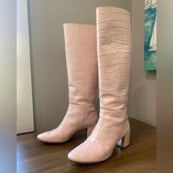 Sophia Webster Pink Croc-Embossed Knee-High Boots - Picture 2 of 10